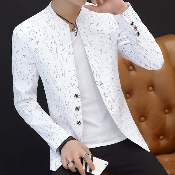 HO 2020 Men 's casual collar collar blazers youth handsome trend Slim print blazers 5XL 6XL - Too3Xclussiv3