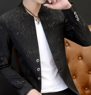 HO 2020 Men 's casual collar collar blazers youth handsome trend Slim print blazers 5XL 6XL - Too3Xclussiv3