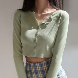 Korean Style O-neck Short Knitted Sweaters Female - Too3Xclussiv3