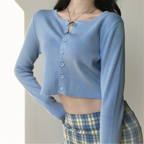 Korean Style O-neck Short Knitted Sweaters Female - Too3Xclussiv3