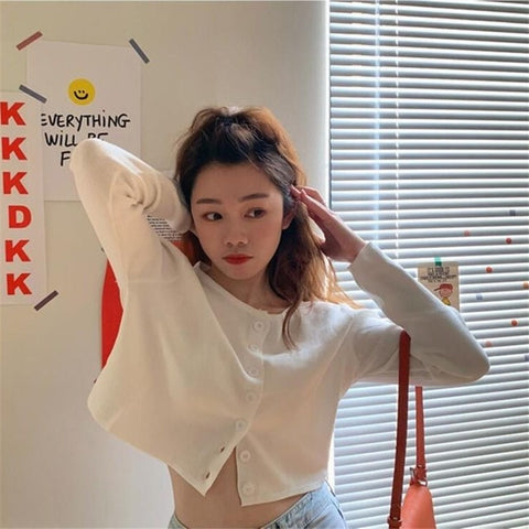 Korean Style O-neck Short Knitted Sweaters Female - Too3Xclussiv3