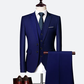 Suit Male 3 Piece Set Business Men's Suits Blazers Large Size Boutique Suit Slim 2020 High-end Formal Fit Party Wedding Regular - Too3Xclussiv3