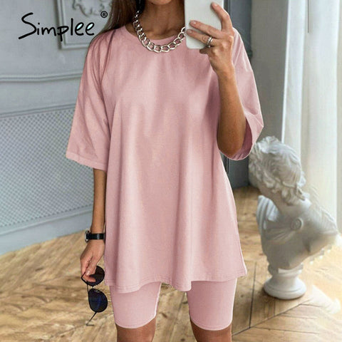 Simplee Casual solid outfits female two piece suit with belt - Too3Xclussiv3