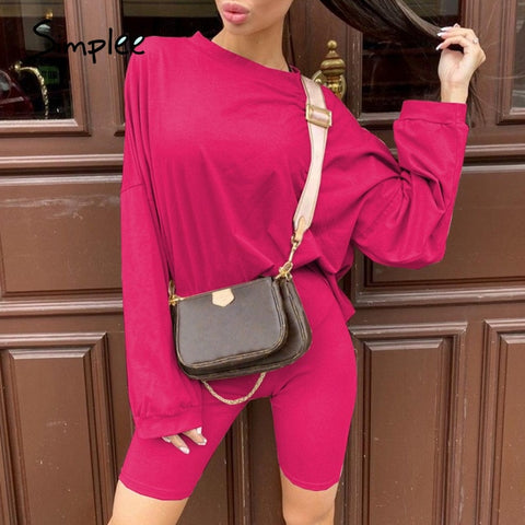 Simplee Casual solid outfits female two piece suit with belt - Too3Xclussiv3