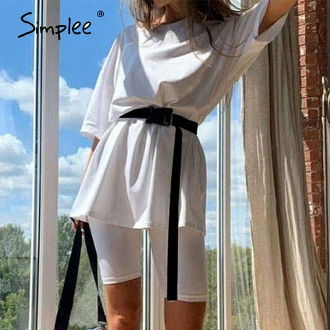 Simplee Casual solid outfits female two piece suit with belt - Too3Xclussiv3