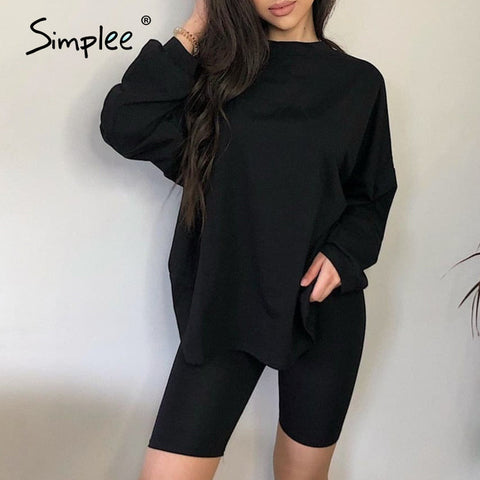 Simplee Casual solid outfits female two piece suit with belt - Too3Xclussiv3