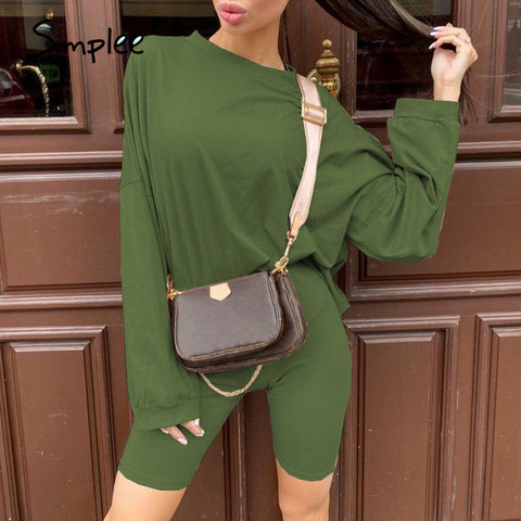 Simplee Casual solid outfits female two piece suit with belt - Too3Xclussiv3